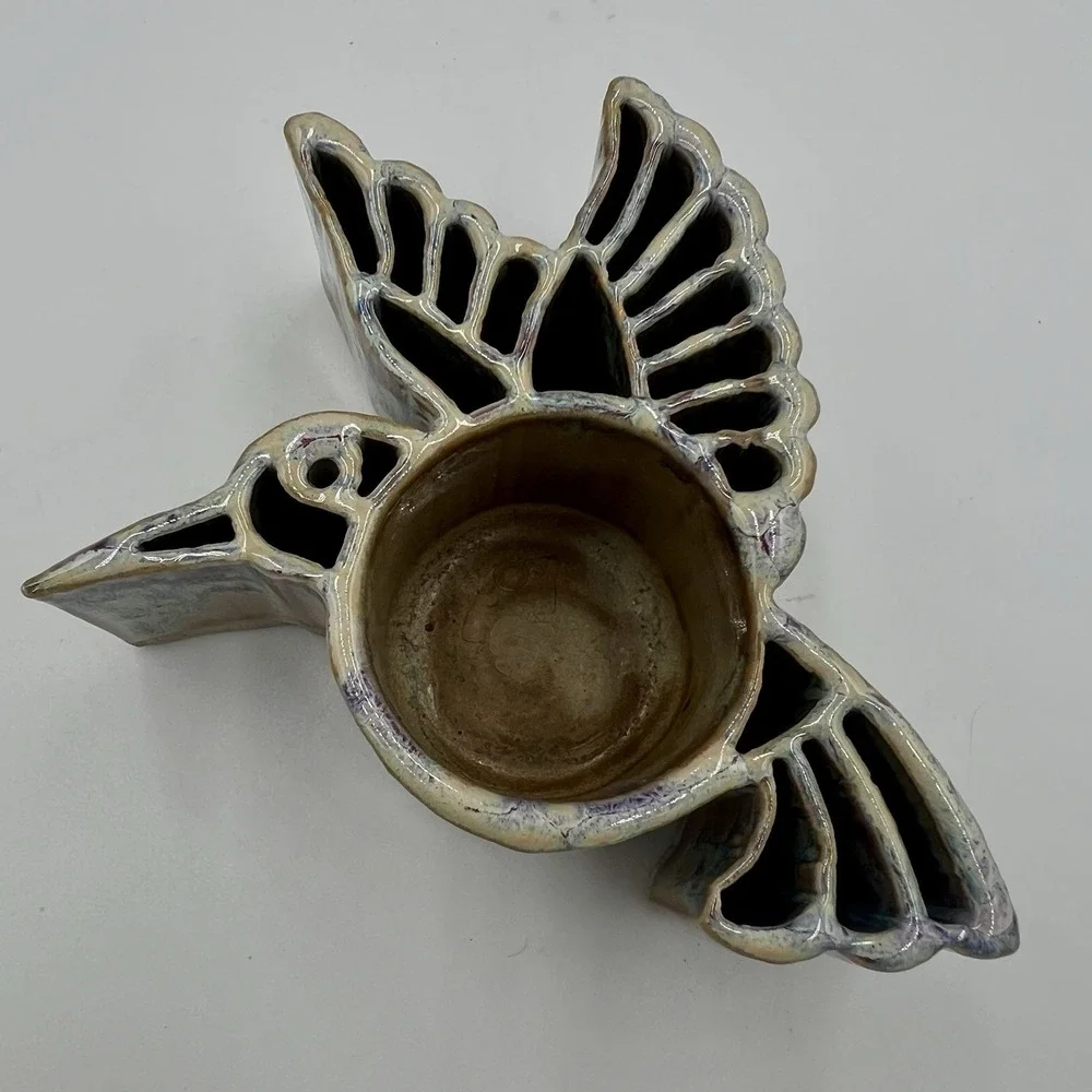 Bay Pottery Hummingbird Candle Pot Candle Holder Drip‎ Glazed Handmade Va USA